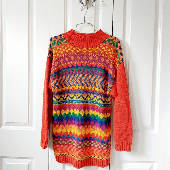 Vintage Rainbow Fairisle "Ugly" Christmas Sweater size Small Sportables - Picture 1 of 5